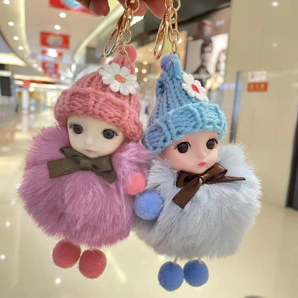 Key Pendant Vibrant Color 7 Colors Decorative Pompom Plush Baby Doll Backpack Key Chain   Key Chain  for Women