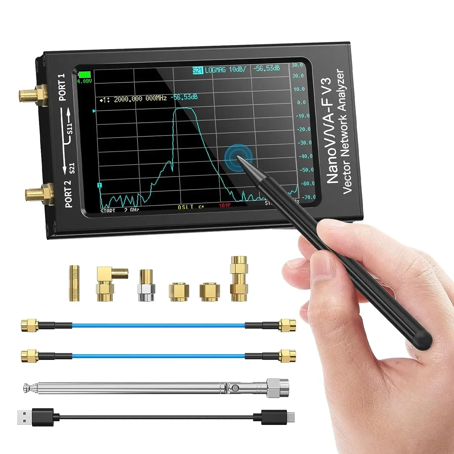 NanoVNA-F V3 Vector Network Analyzer 1MHz-6GHz 4.3 Inch Display HF VHF UHF VNA Antenna Analyzer 801 Scan Points