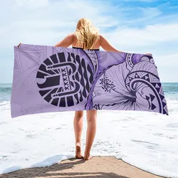 Color Polynesian Tribal Hibiscus Flower Beach Towel Soft Sand Free Quick Dry Lady Men Women Kids Bath Shower Sport Travel Towels