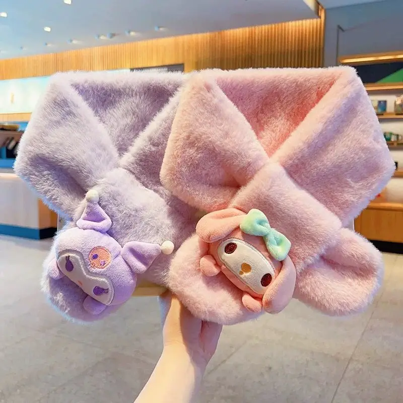 

Sanrio Kuromi детский шарф с героями мультфильмов, 2 шт., детский кавайный мягкий зимний теплый ветрозащитный морозостойкий шарф с перекрестным вырезом, новый