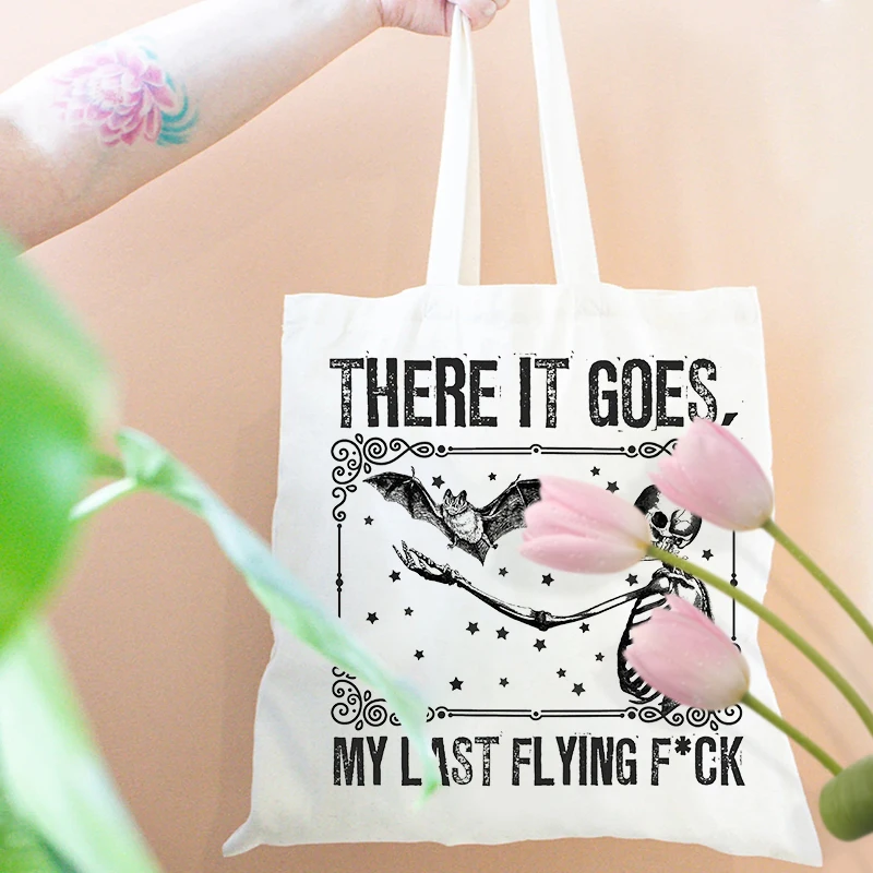 There It Goes Halloween Skeleton Pattern Shopping Bag Best Gift for Friends BFF Bestie Sister Women Tote Bag for Halloween Gift