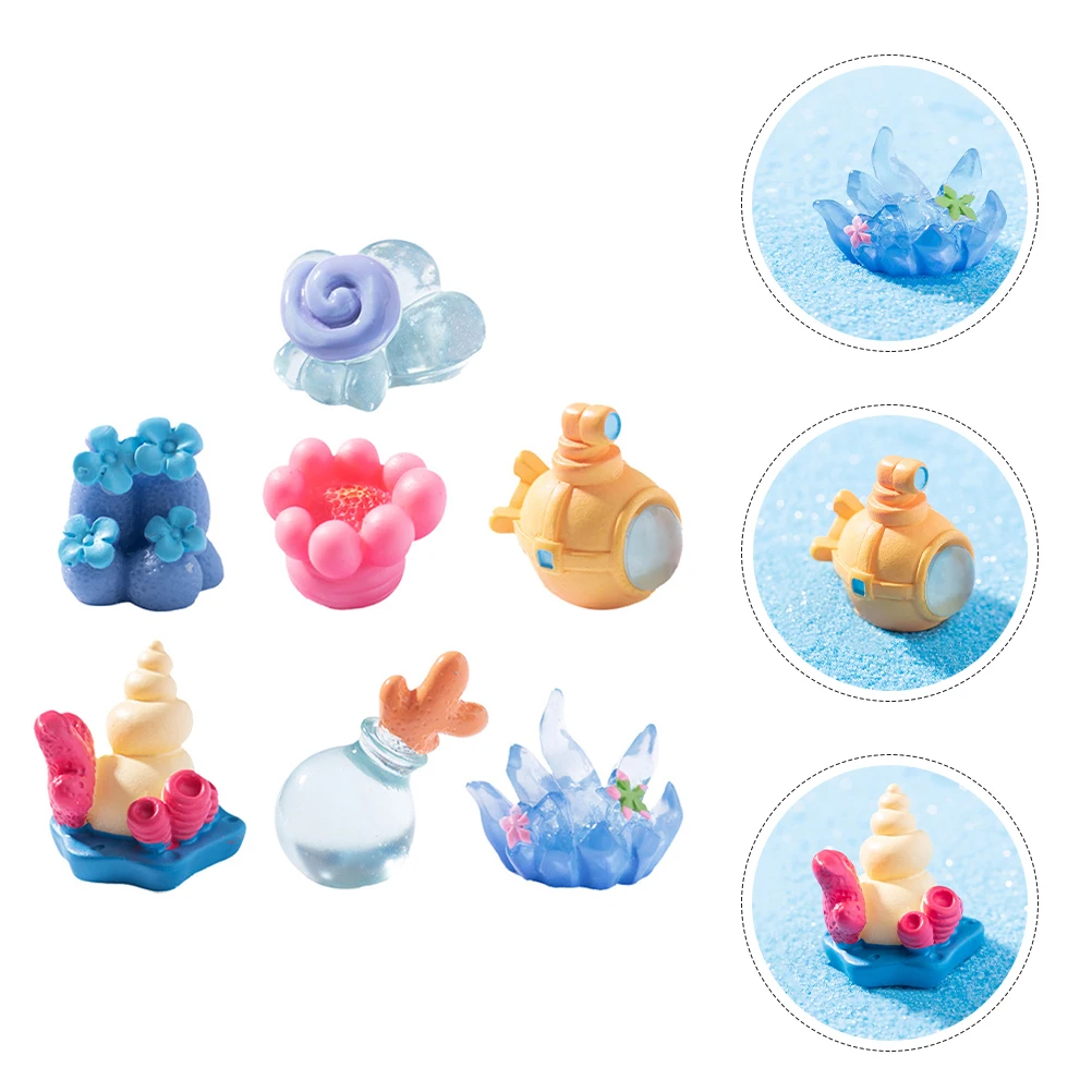 7 Pcs Resin Coral Conch Drift Bottle Decorations for Fish Tank Mini Marine Figures Ocean Themed Aquarium Statues Home