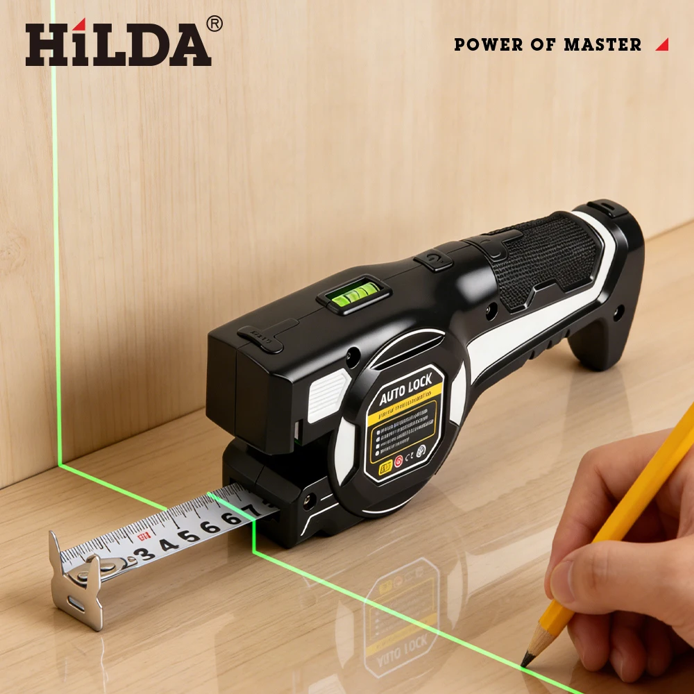 HILDA Professionelles Laser-Messband mit Grünem Laser-Nivelliergerät Automatisch Einziehbares Messwerkzeug für Renovierung, Ingenieurwesen und Holzarbeiten – Detail 7