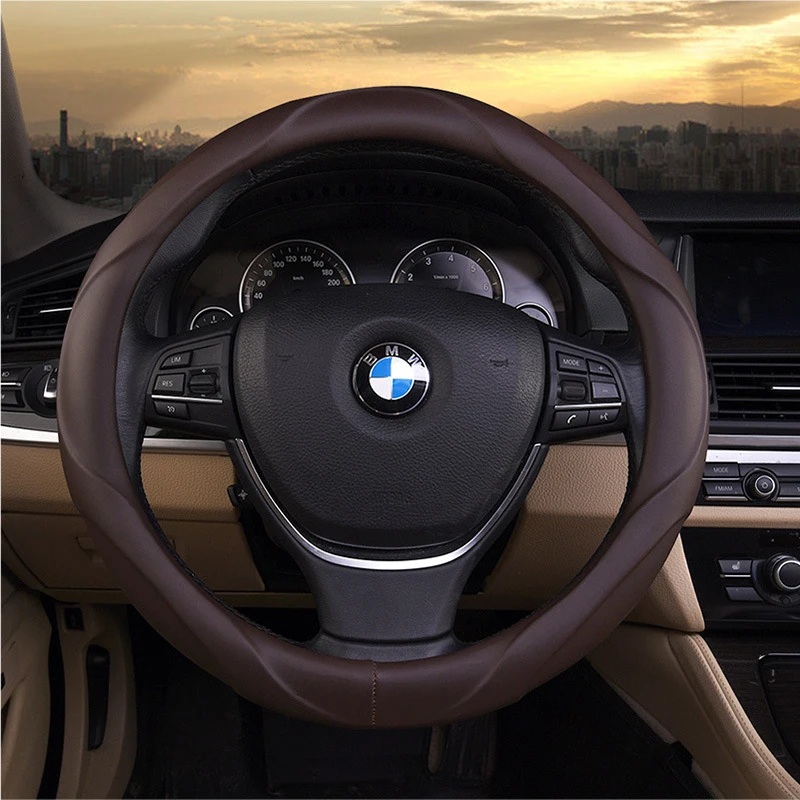 

3D Soft Car Steering Wheel Cover Sport Handle Protector For Men Microfiber Leather Auto Steering-Wheel Case Wrap Brown Gadgets