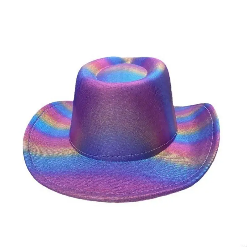 

P88A Cowgirl Hat Shining Rainbow Hat Western Hat Dreamy Rainbow Knight Hat Photo Props for Stage Dancing Shows
