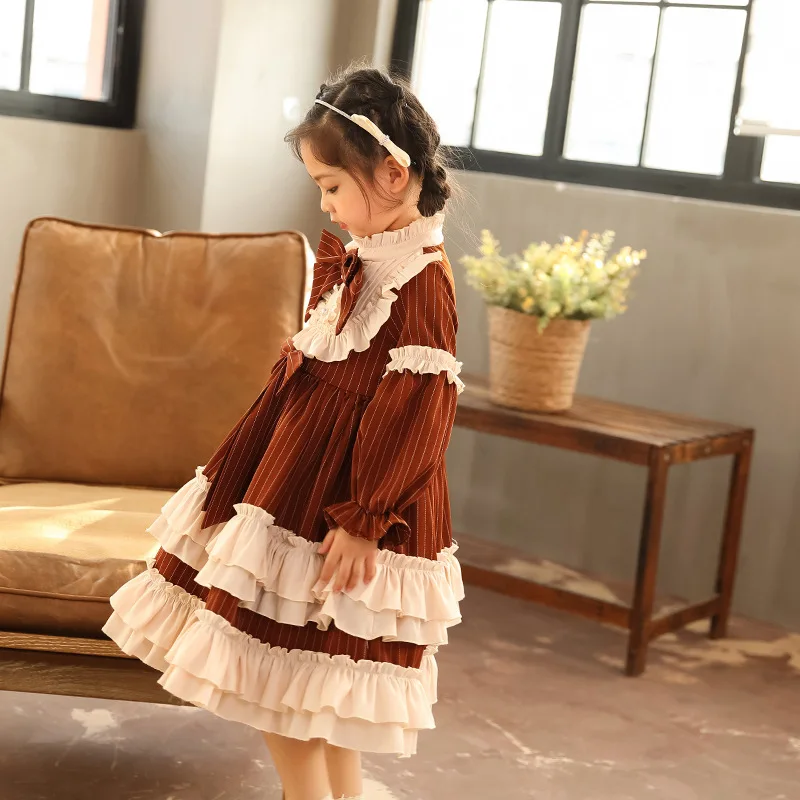 Dress for Girls Baby Autumn Winter Lolita Girl Kawaii Wedding Dress Ball Gown Striped Princess Party Vestidos Dress for Girls