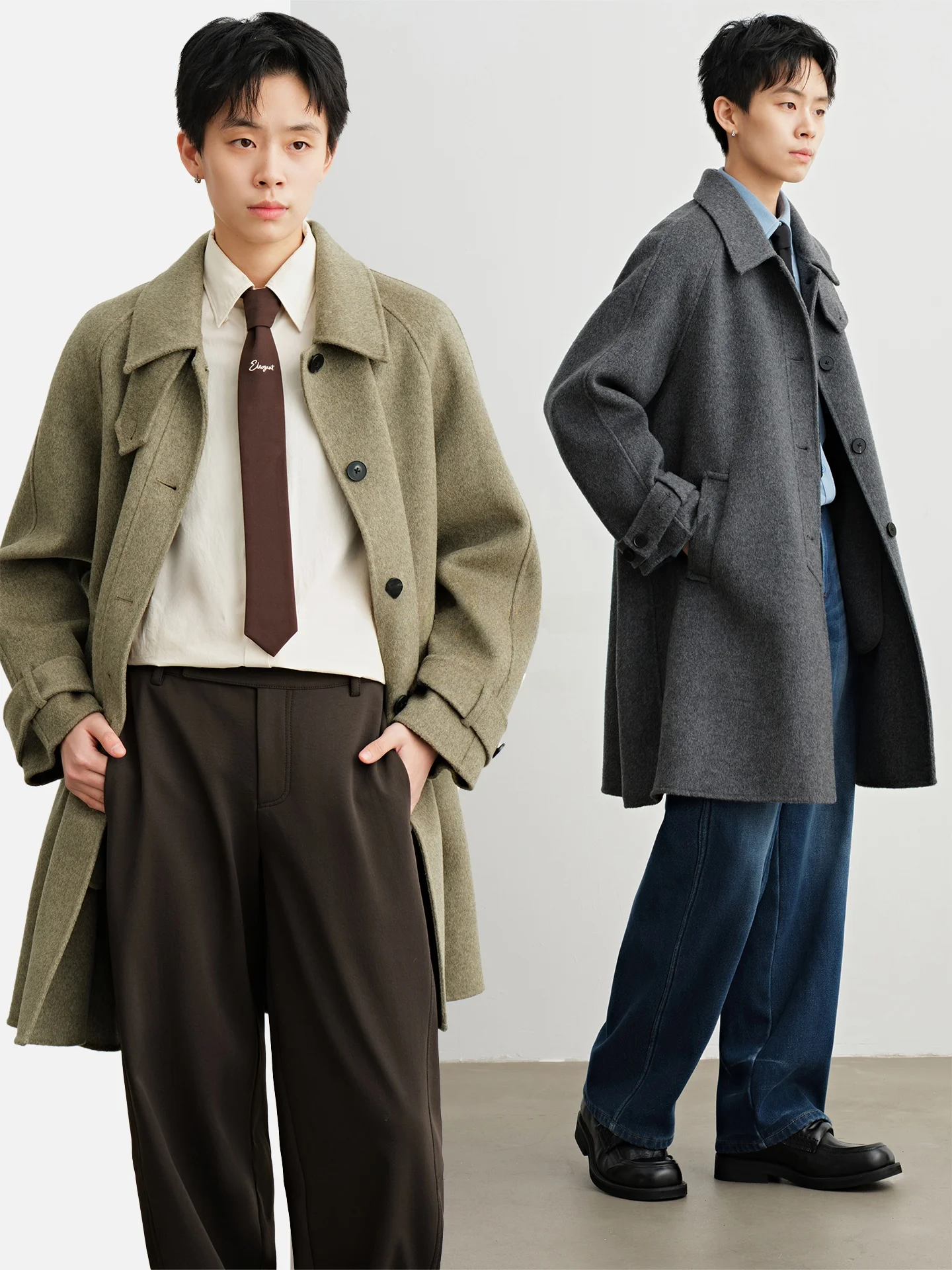 

Handmade Double-Faced Woolen Knight Coat Heavy 00 Australian Wool Lapel Casual Sle Thi Winter Jaet for Young Women