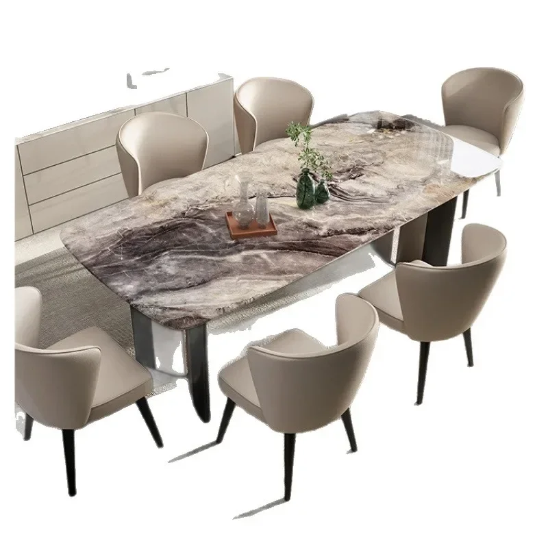 

Light luxury supercrystalline stone dining table and chair combination, Italian modern rectangular dining table
