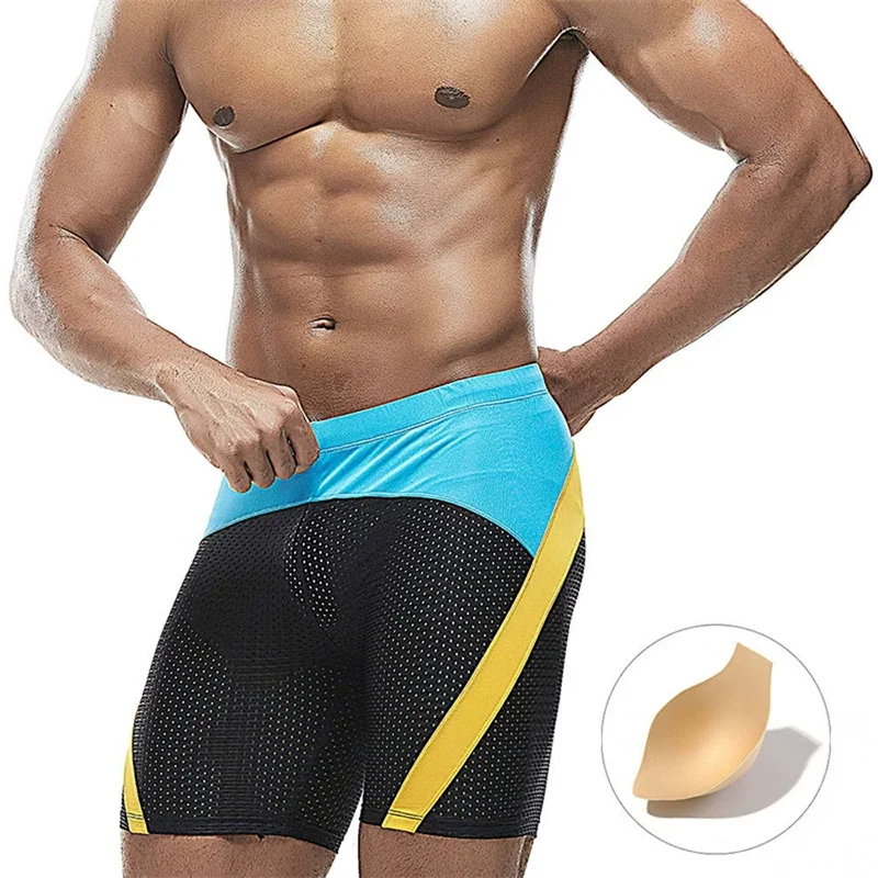 

Men's Swimming Pants Long Dry Breathable Holes Nylon Swimming Trunks with Sponge Cups Seaside Boxershorts Swimsuit