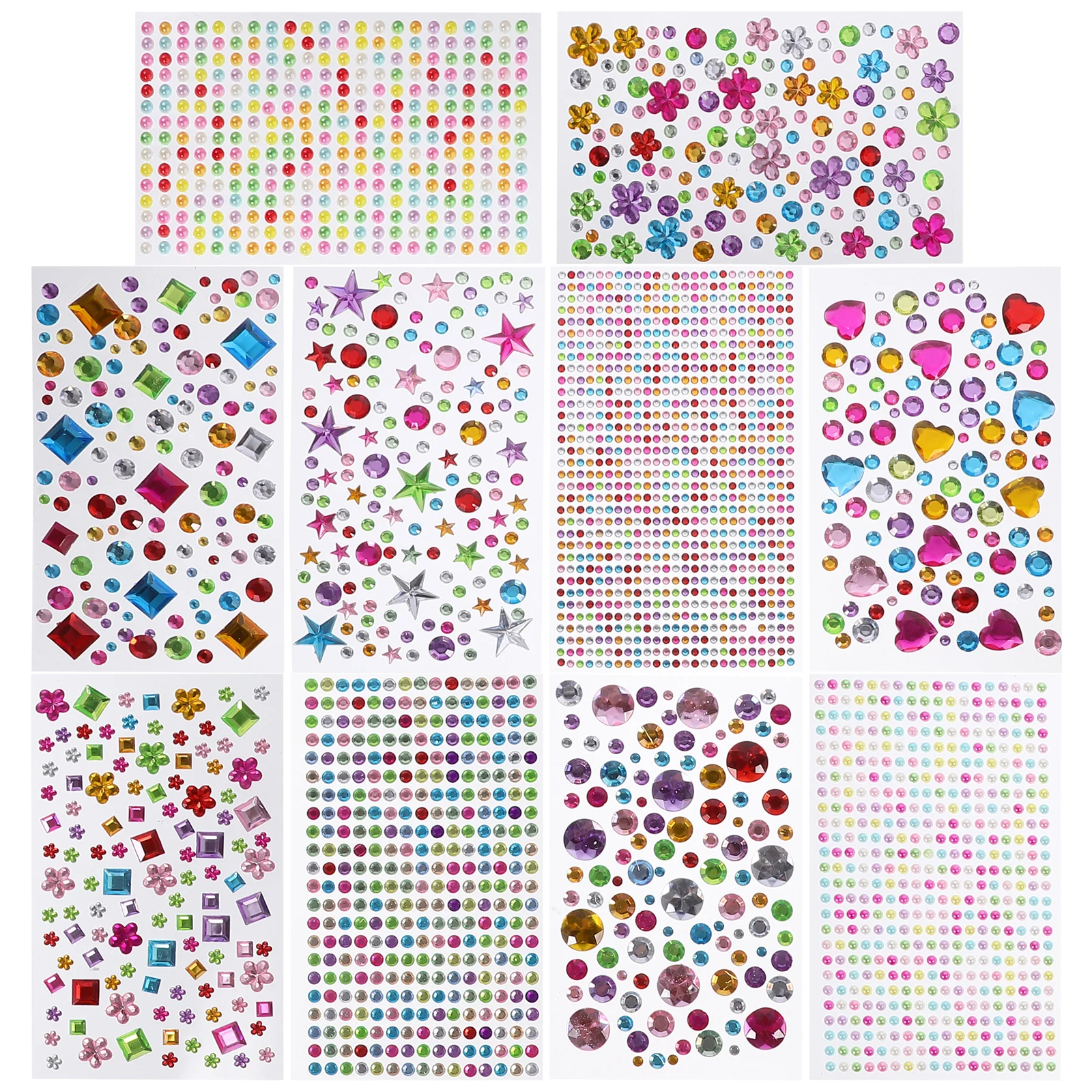 

10 Sheets Eyes Adhesive Decorative Stickers Gems Acrylic Jewels Rhinestones for Crafting