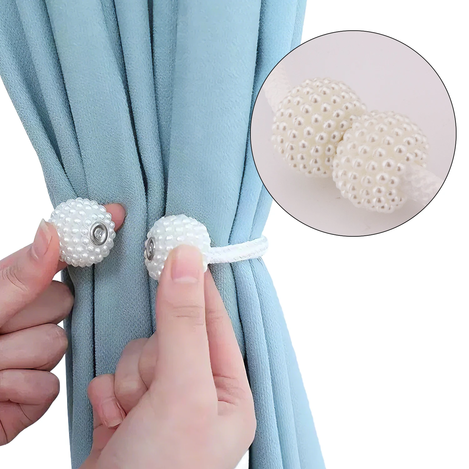 Solid Magnetic Window Curtains Pearl Tieback Holder Lounge Curtain Clip Rope Buckles For Bedroom Living Room Drape Home Decor