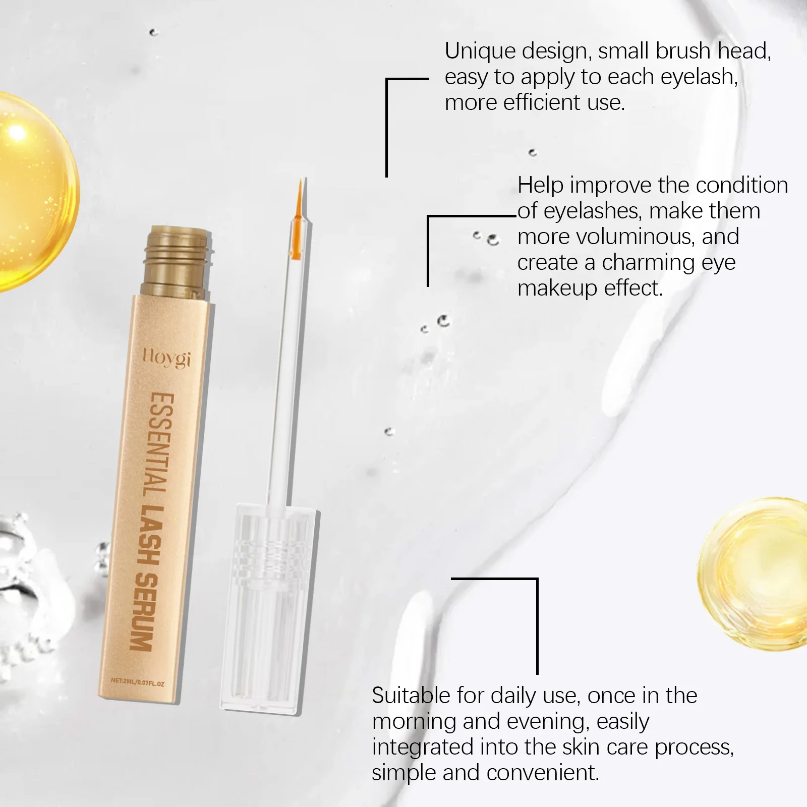 Hoygi 2ml Lash Enhancing Serum Natural Looking Lift and Definition Smudge Proof Flex Hold Formula Clump Free Daily Mascara