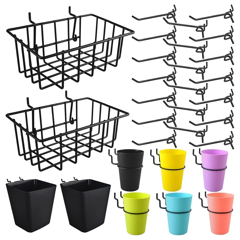 Cesta de armazenamento com copos de gancho pegboard-se encaixa em unhas de 1/8 pol. e 1/4 pol.-organizador de exibição de suspensão de ferramentas de sala de artesanato de garagem