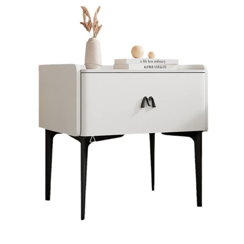 

Cross-border one-piece delivery single-draw bedside table solid wood baking paint simple modern light luxury minimalist small mi
