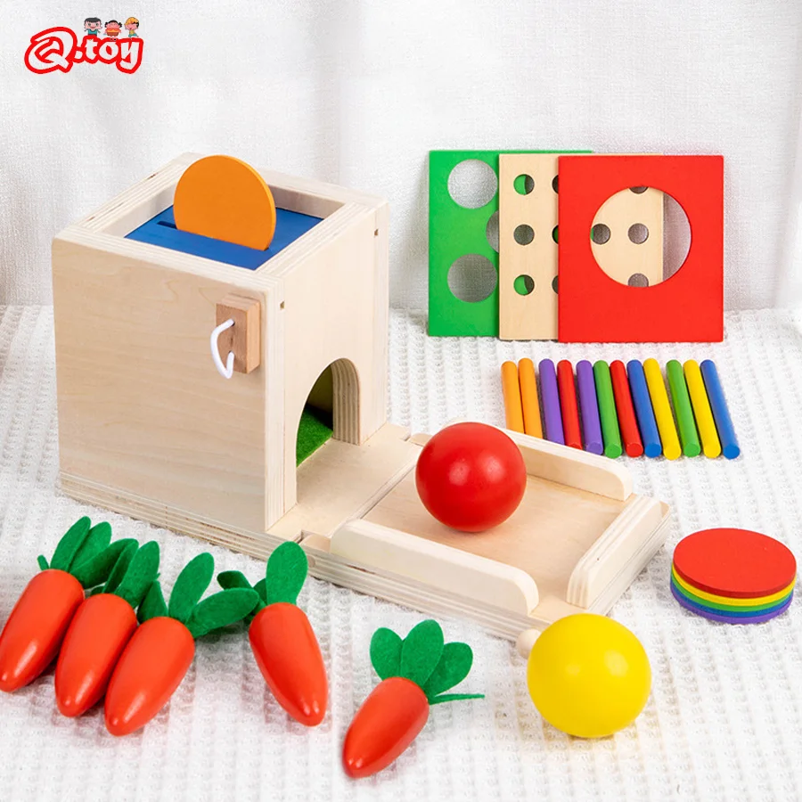 Montessori 4 in 1 Intelligence Box Wooden Matching Sorting Game Coin Box Learning Education Toy for Kids for Children Gift