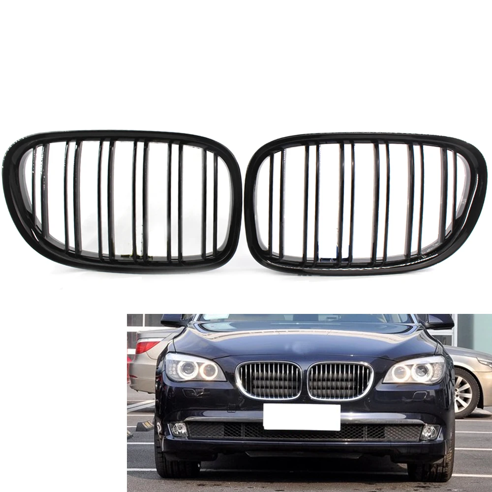 

2PCS Front Grill Shiny Black Dual Slat Grille Car Bumper for BMW 7 Series F01 F02 09-15 14 13 12 11 51117184151, 51117184152