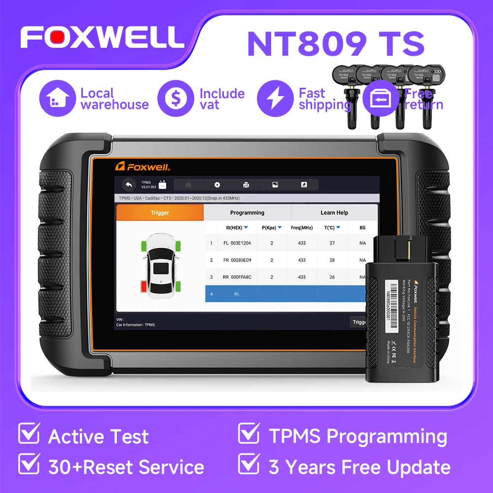 

FOXWELL NT809TS TPMS Programming Tool OBD2 Scanner TPMS Reset TPMS Learning TPMS Activation Car Bi-directional Scan Diagnostics