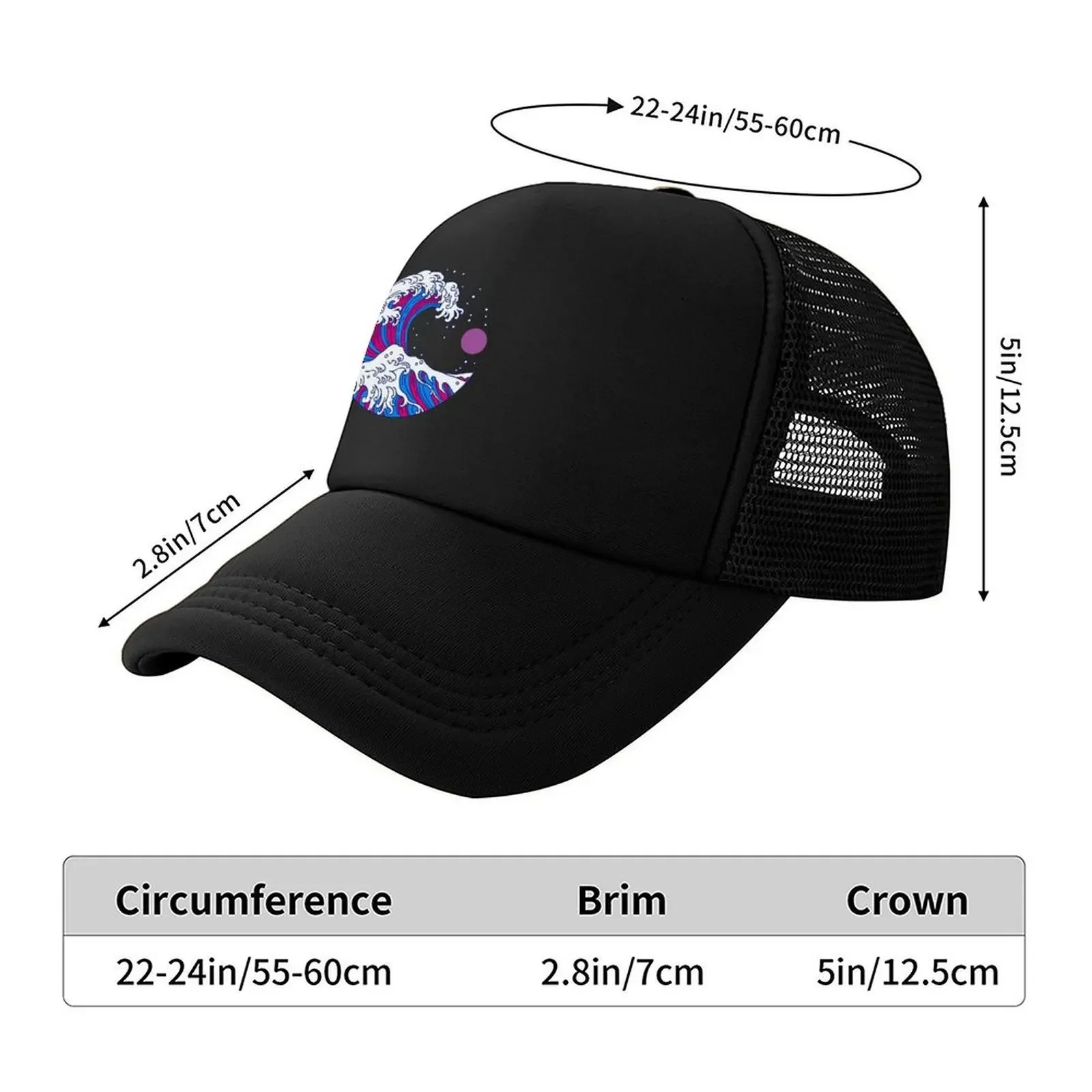 2026 Circular Japanese Bi Wave. Bisexual Pride Baseball Cap fishing caps man tea Hat black Cosplay Boy Child Women's