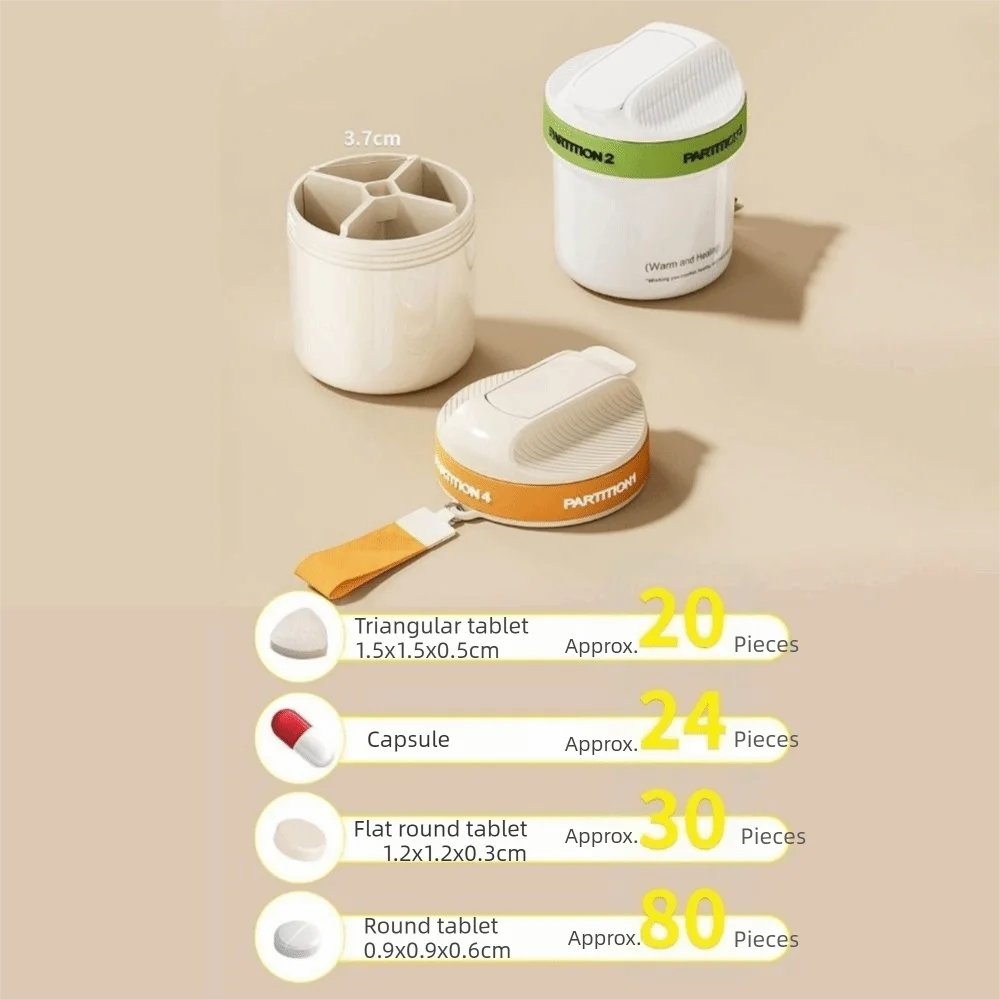 Plastic 4 Grids Pill Box Dust-proof Sealed Rotatable Pill Dispenser Waterproof Moisture Proof Travel Pill Container Fish Oil