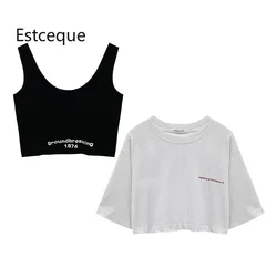 Branco de manga curta camiseta feminina verão novo 2025 curto cintura alta solta colheita topo casual básico dança t