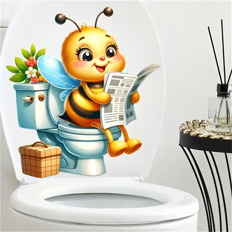 Bee Reading Newspaper Toilet Sticker Bathroom Toilet Cover Sticker Animal Wc Accessories Fun For Home BathRoom Decoration M1188