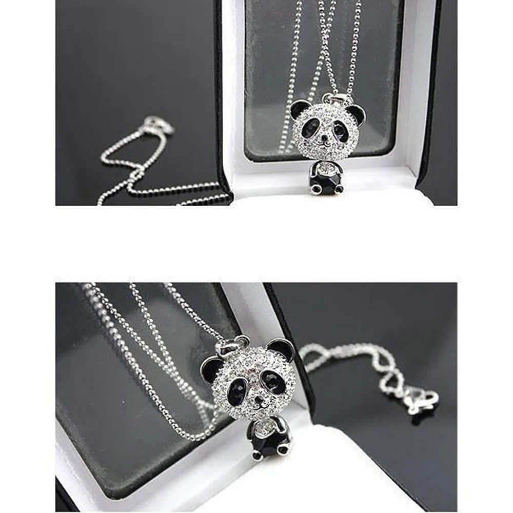 Classical Women\'s Rhinestone Moving Head Panda Pendant Sweater Chain Necklace For Women Charm Necklace Jewelry