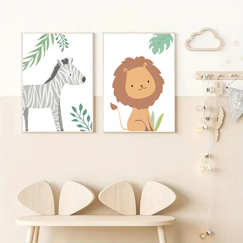 Cute Lion Giraffe Zebra Canvas Poster Modern Animals Wall Art for Kidsroom Nursery Baby Room Simple Home Decor Picture Print