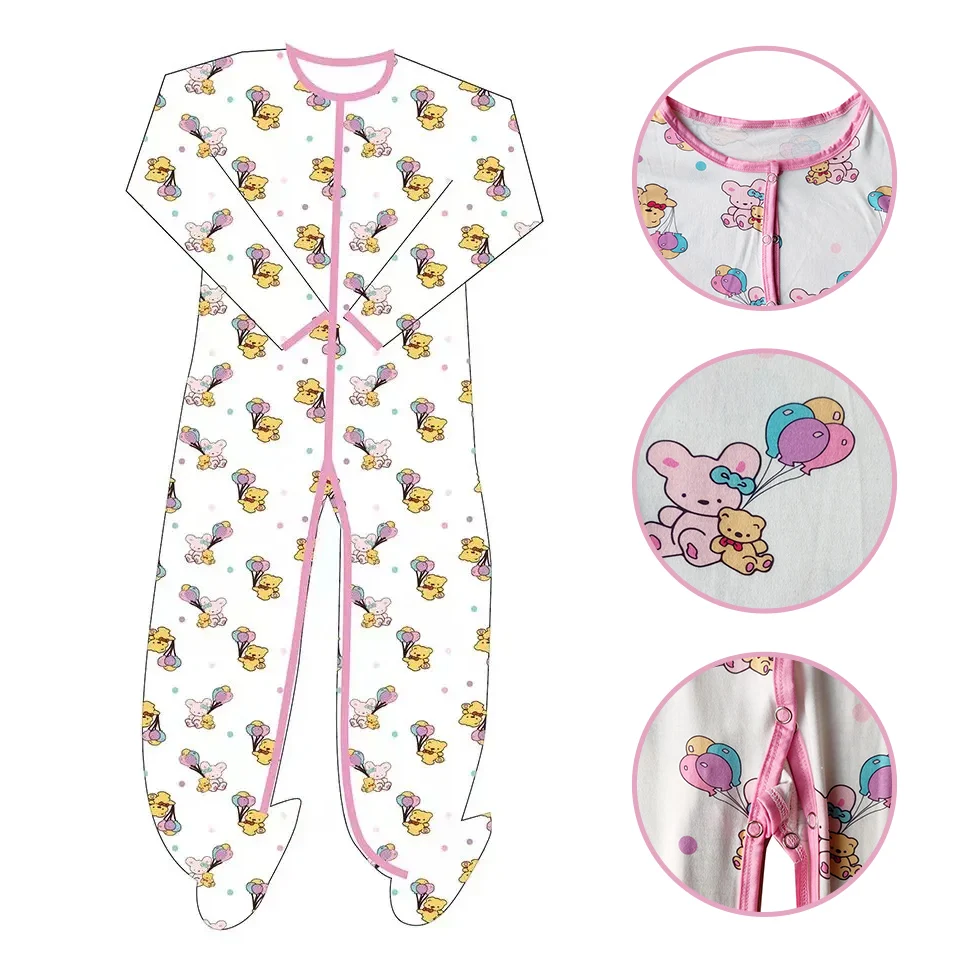 Bodysuit with foot /adult onesie/adult baby romper/Pink balloon Bear rabbit toy printed  adult bodysuit for abdl diaper lover