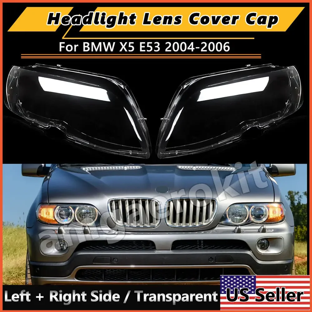 

Headlight Shell Headlamp Lens Cover For BMW X5 E53 Right+Left 2004-2006 US Stock