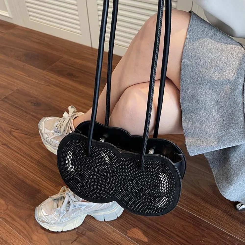 الحلو الكرز شكل حقيبة تحت الإبط مكافحة سبلاش المياه الإبداعية الفاكهة الحمراء حقيبة يد البوليستر سعة كبيرة بولي حجر الراين حقيبة عطلة #4