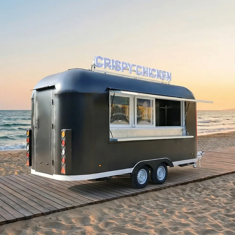 Rust Resistant Mobile Catering Custom Vintage Style Mobile Food Trailer Cart Ice Cream Deep Fried Snacks Built-In Power
