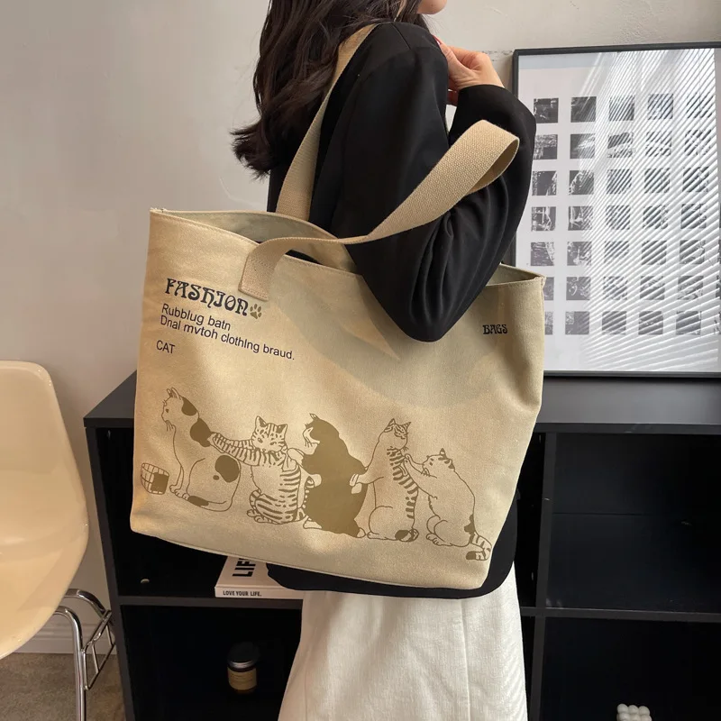 

Women Canvas Tote Bag Print Cat Animal Shopper Shoulder Bag Casual Designer Large Capacity Travel GroceryHand Schoolbag Dropship