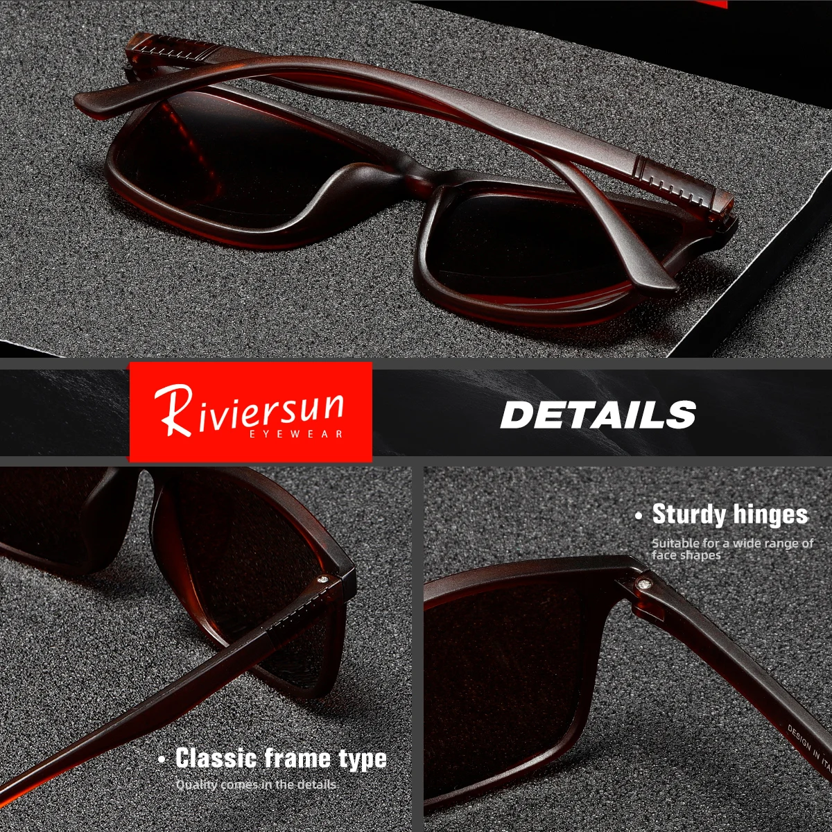 RIVIERSUN جديد النظارات الشمسية الرجال الاستقطاب UV400 نظارات العلامة التجارية الأصلية مستطيلة خفيفة الإطار النساء الصيف القيادة نظارات