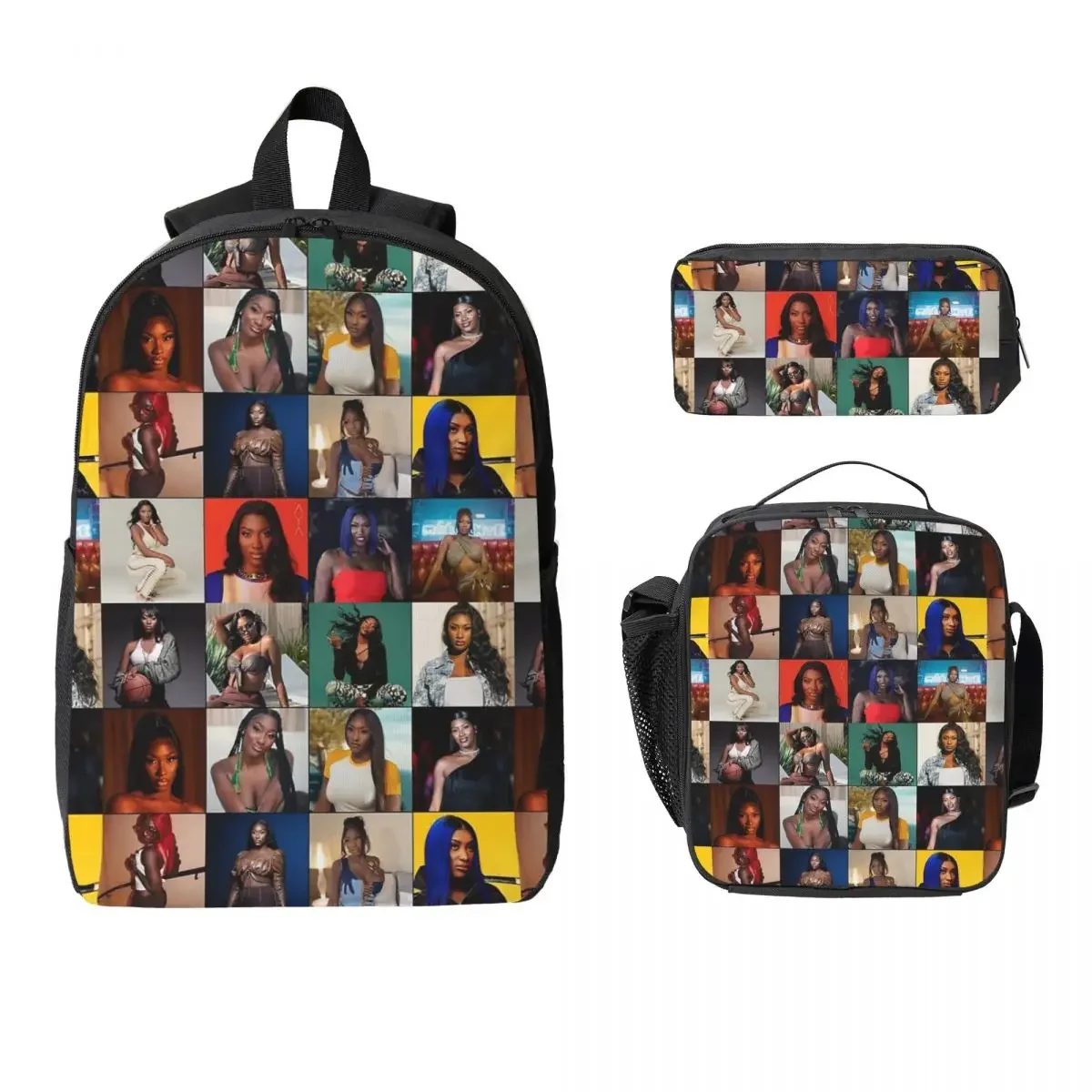 Aya Nakamura Photo Collage Backpack Boys Girls BookBag School Bag Laptop Shoulder Bags 3ps Insulated Lunch Bag Pencil Case