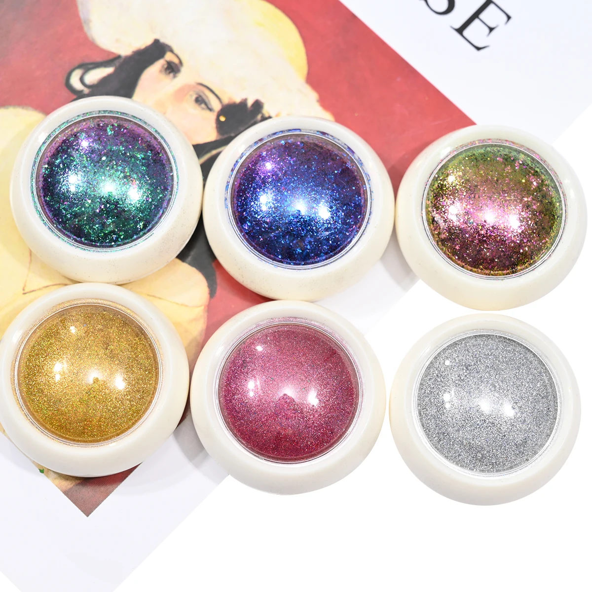 6Color Chameleon Chrome Nail Powder Set Y2K Chameleon Effect Nail Art Glitter Powder Gold, Silver,6Jar/Set Chrome Nail Powder