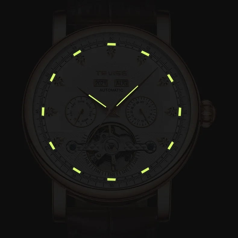 Mechanical Watches Men TEVISE T867C Men Watches 38mm Retro Luxury Automatic Vintage Watch Date Week Luminous Scale Leather 2024