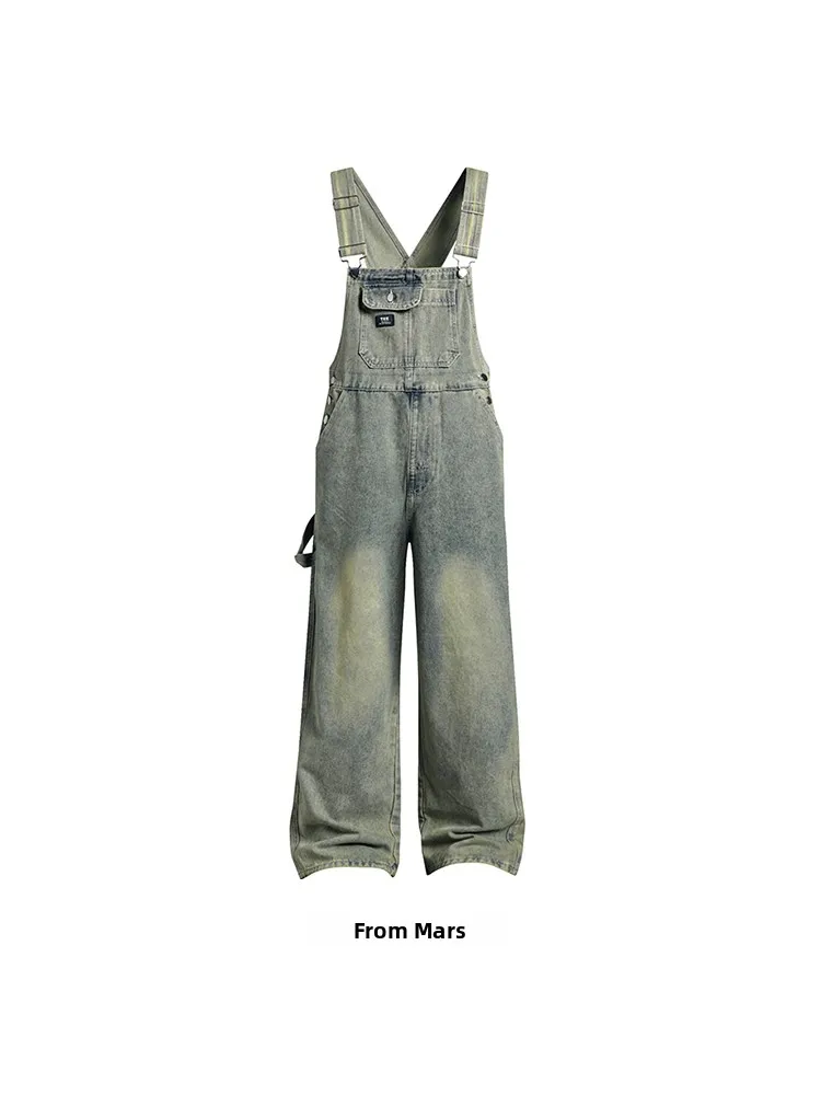 

Loose Casual Versatile Wide Leg Denim Overalls from High Waist Button Closure Teenage Boys Faionable ex Overall Pants