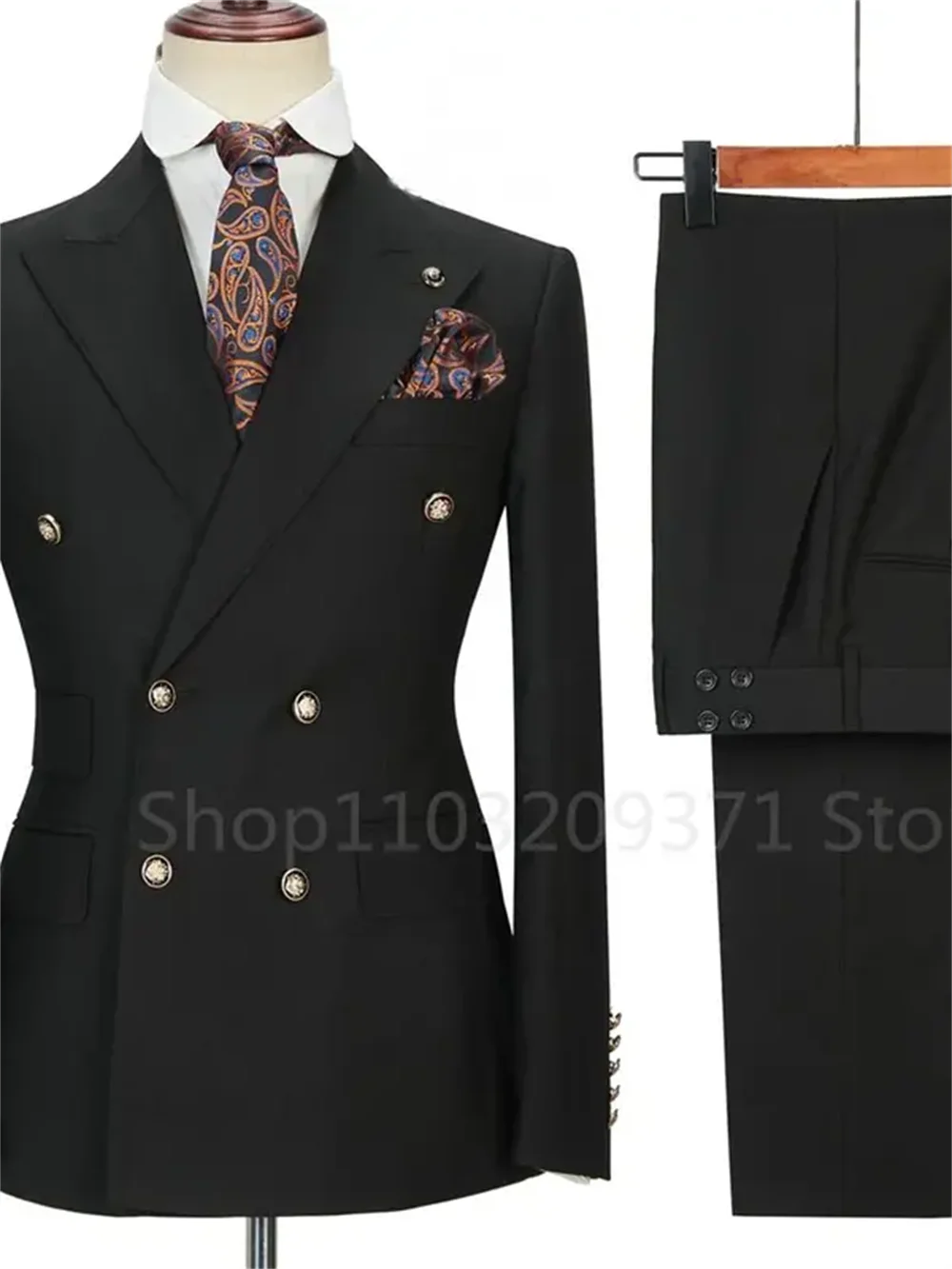 

2 Pieces Men's Suits Double Breasted Regular Fit Peaked Lapel Groom Wedding Solid Prom Tuxedos Wedding (Blazer+Pants)