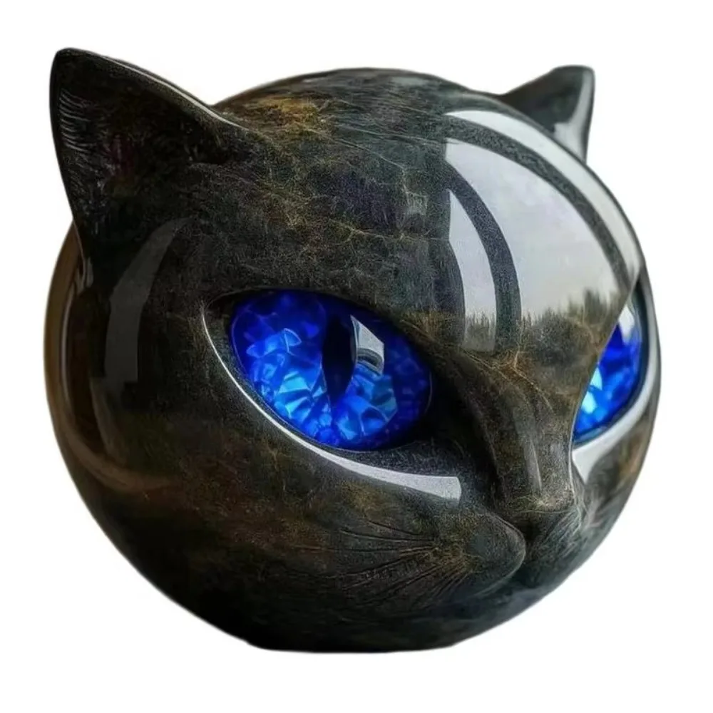 Amber Eyes Black Cat Stone Figurine Marble Texture Crystal Healing Luxury Marble Texture Obsidian Black Resin