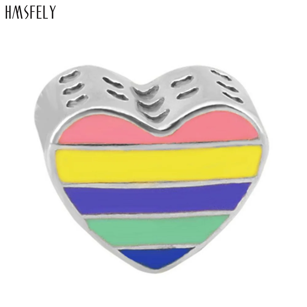 HMSFELY European Tree Colorful Heart Beads For DIY Women Bracelet Jewelry Making Accessories Bead 316l Stainless Steel Beads