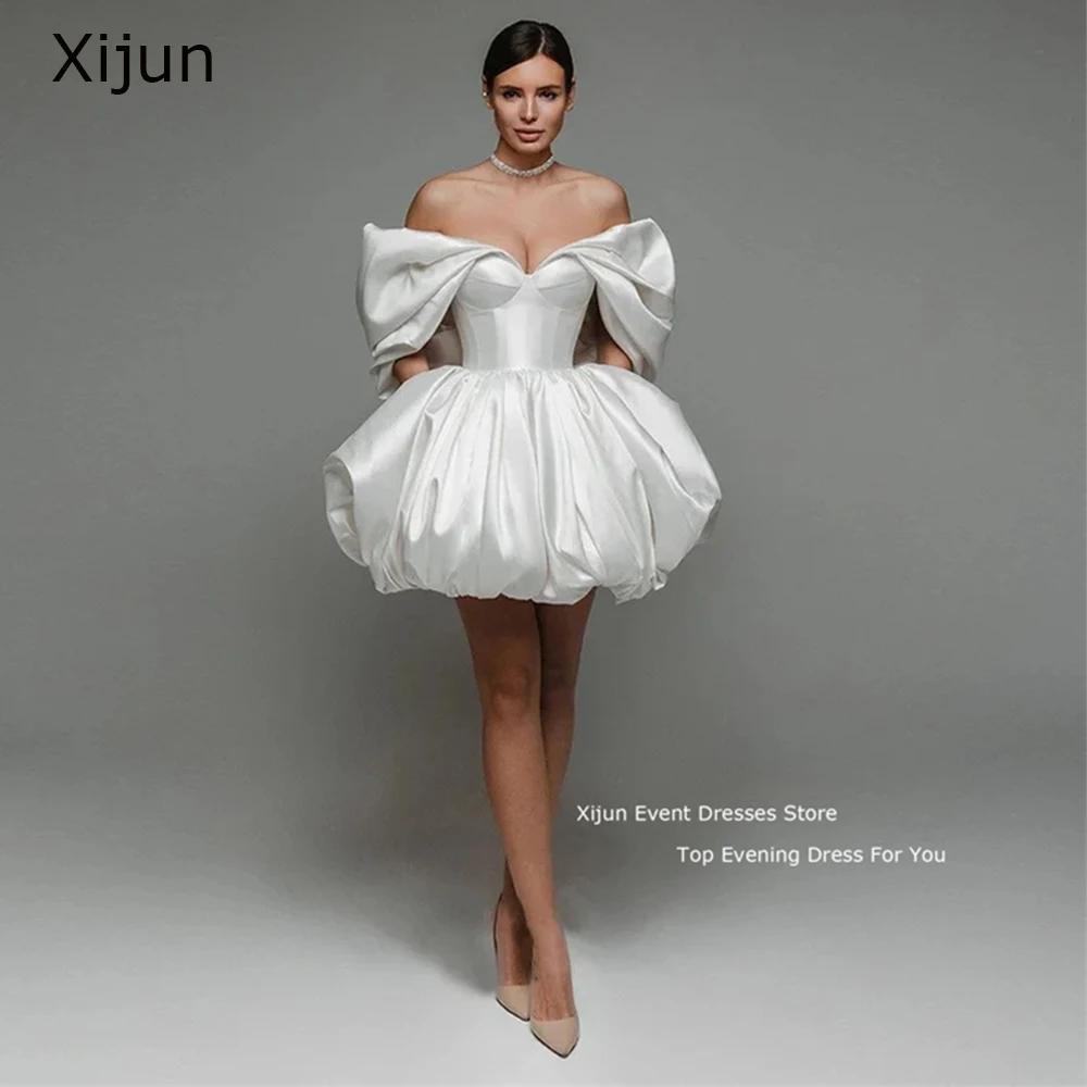 

Xijun Sexy Ivory Evening Dresses Short Cocktail Dresses Off The Shoulder Prom Dress Satin A-Line Mini Homecoming Prom Party Gown