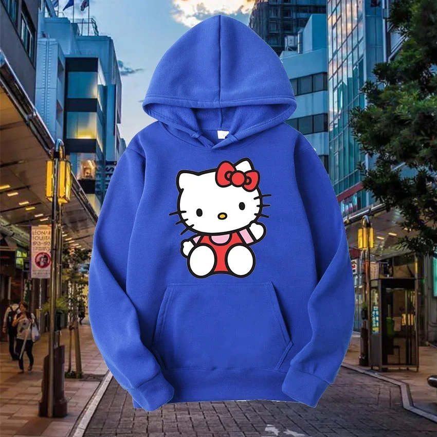 Cartoon Graphic Printed Male Sweatshirts Kawaii Hello Kitty Pattern Anime Long Sleeve Men Hoodies Autumn Winter Casual Tops