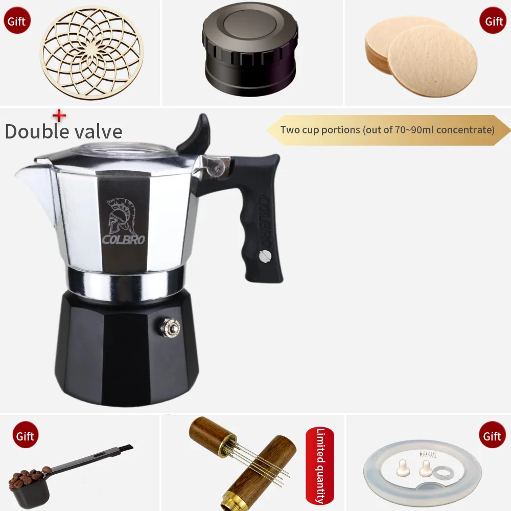 Portable Double Valve Pressurized Moka Pot Espresso Set Home Extraction Brewer with Cloth Powder Filter Paper Tools Accessories