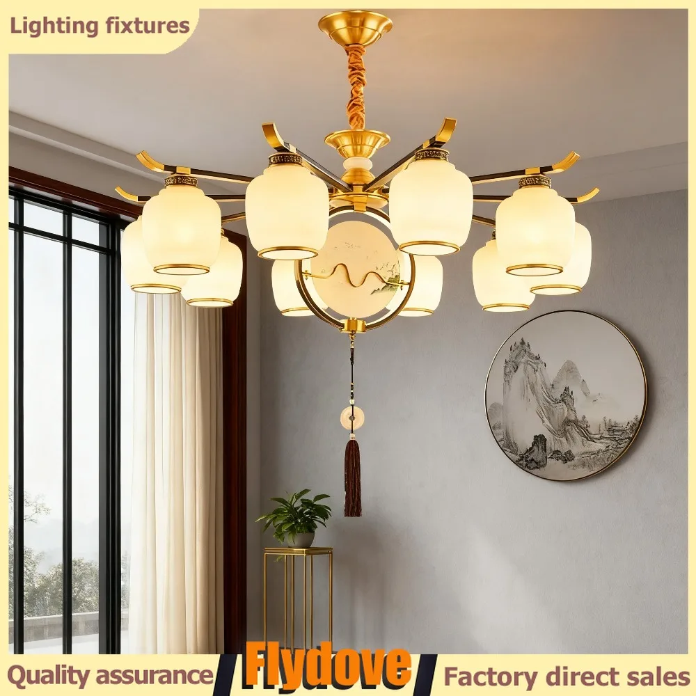

Modern Chinese Style Brass LED Pendant Light Creative Living Room Dining Room Lighting Simple Hotel Study Bedroom Ceiling Light