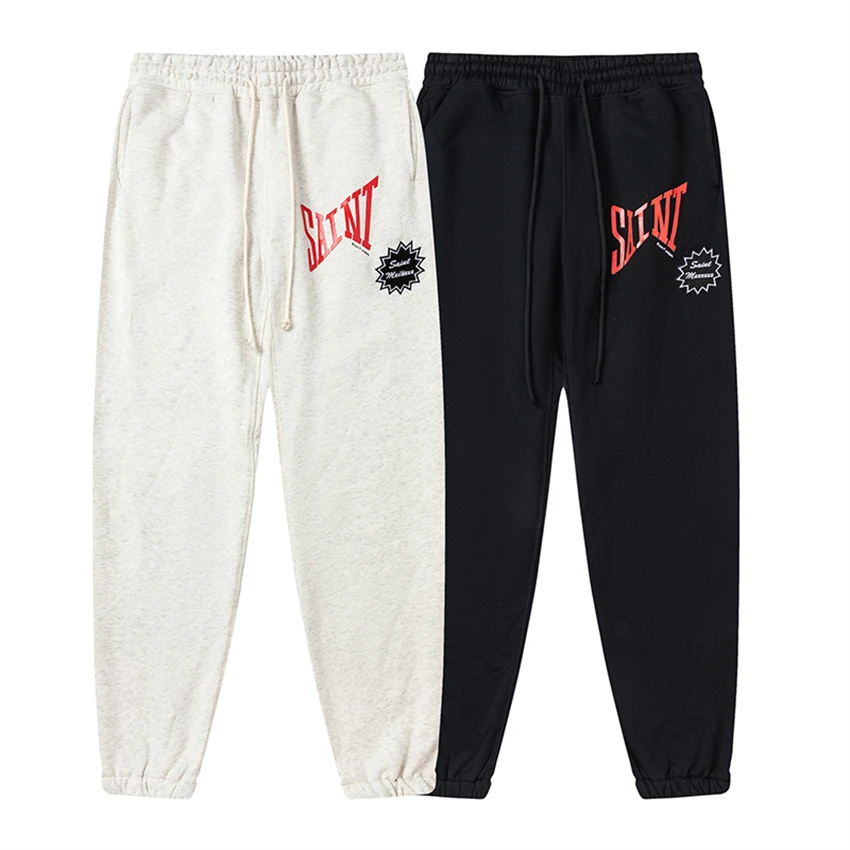 

Vintage Saint Japanese Street Pattern Letter Printed Washed High Street Casual Pure Cotton Fleece Sports Trendy Leggins Pants