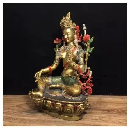 15cm X 12cm X 21.5cm Refined Pure Copper Green Tara Figure Buddha Statue Home Feng Shui Ornament