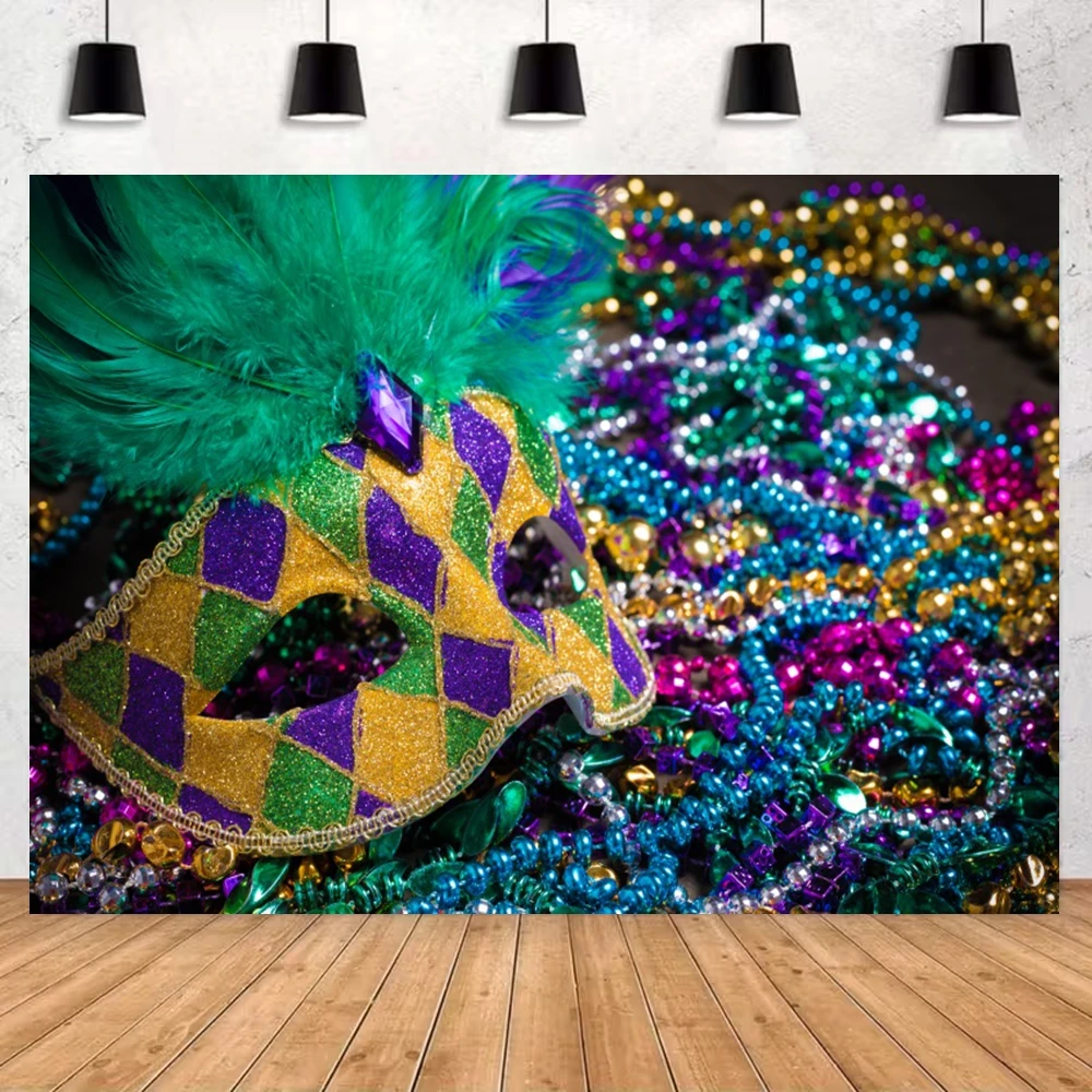 Carnival Masks Samba Dance Decorative Background Purple Green Gold Sparkling Glamorous Adult Portrait Photography Backdrop Props