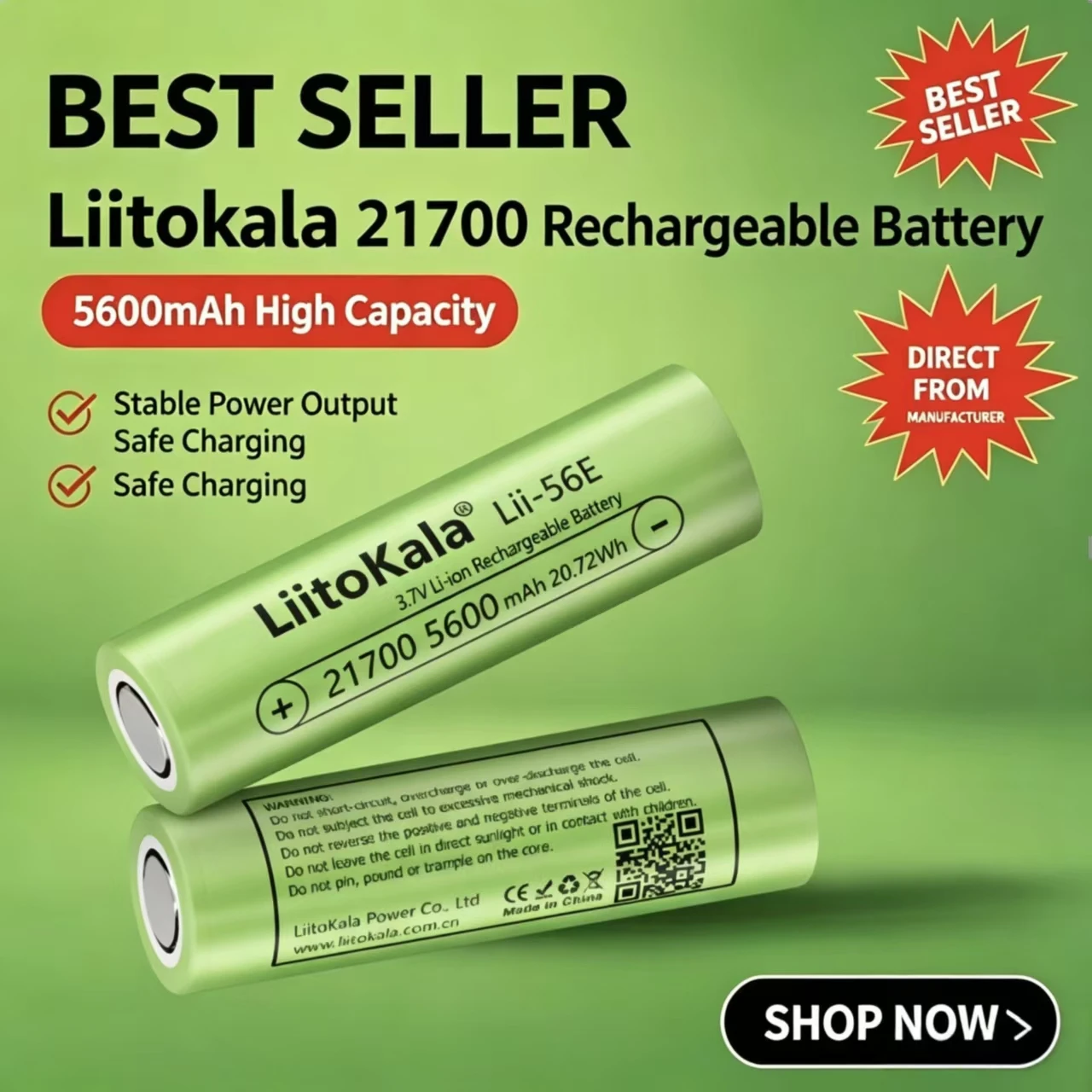 Hot Original LiitoKala Lii-56E 21700 5600MAH Li-ion Battery 3.7V 5600mAh Rechargeable Li-Ion High Drop Battery for Flashinglig