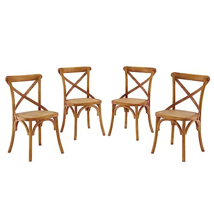 

Gear Rustic Modern Farmhouse Elm Wood Rattan Four Dining Chairs in Walnut
