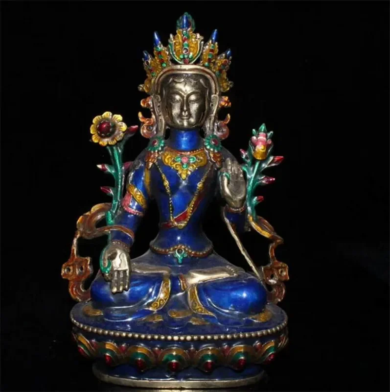 Copper statue Collection Chinese Hand-made White Tara Buddha Statue Guanyin Bodhisattva Statue Exquisite Gift Fengshui Home D